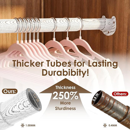 Closet Rod 17-87 Inches，1.3 Inch Diameter Heavy-Duty Adjustable Closet Rods for Hanging Clothes Closet Hanging Rod Metal Closet Poles for Wardrobes Laundry RV Bathroom（White Wood Grain Finish）