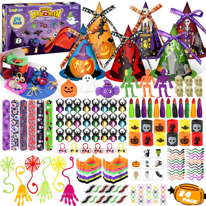 Letapapa 234 PCS Halloween Party Favors for Kids, 24 Pack Witch Hat Treat Bags Filled with Halloween Toys Bulk, Halloween Goodie Bag Fillers for Trick or Treat, Non-Candy Gift School Classroom Prize