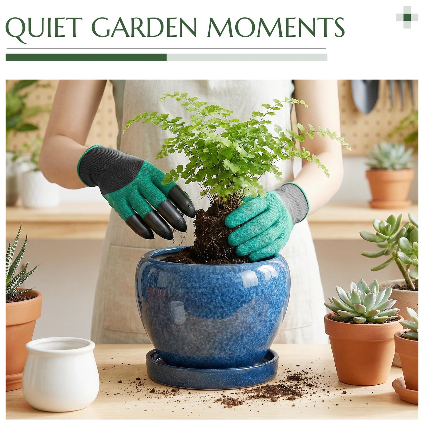TOSELBAI 8.3 Inch Ceramic Planter with Saucer Leak-Proof Mesh &Drainage, Round Plant Pot with Gardening Gloves for Indoor Outdoor Plants (Sapphire Blue Glaze)