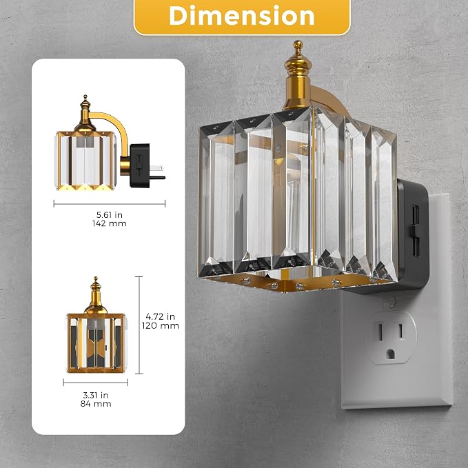 L LOHAS LED Night Light, Night Lights Plug into Wall, 3000K Soft White LED, Crystal Night Lights with Dusk to Dawn Sensor, 0-100lm Adjustable Brightness, for Hallway Bedroom Stairway