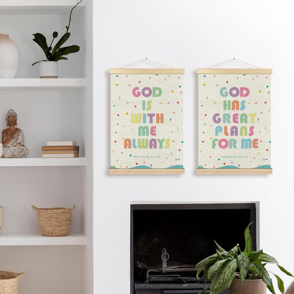 BCUANGD Christian Wall Decor - Scripture Bible Verse Wall Art Poster Hanger with Wood Frames Set of 2, Corlorful Religious Wall Hanging Canvas Decor for Boy Nursery Kids Room, 12x16 Inches