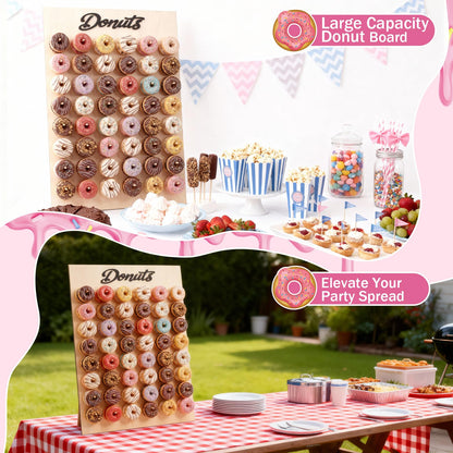 Threehoney 39.4" x 26" Extra Large Donut Wall Display Stand for 96 Donuts, Solid Wood Donut Wall Board for Wedding, Baby Shower, Birthday Party, Dessert Table Decorations(Natural)