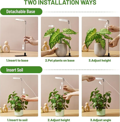 LBW Grow Light for Indoor Plants, Height Adjustable Plant Grow Lamp with Auto On/Off Timer 6/8/12/16H, 3 Colors,5 Dimmable Brightness, for Small Plants, White, 2 Packs