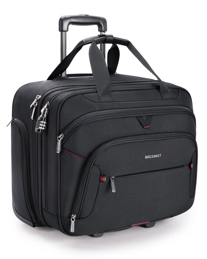 BAGSMART Rolling Laptop Bag, Briefcase with Wheels Fits 17.3 Inch Laptop, Computer Overnight Rolling Bag with TSA Lock for Travel/Men/Women, Black