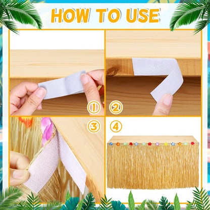 4 Pack Table Skirt Luau Party Decorations, Flower 53.2" X 29.5" Grass Table Skirts for Luau Party Summer Tropical Hawaiian Party Decorations (B-4 Pack)