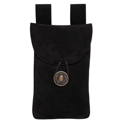 Mythrojan Medieval Renaissance Suede Jewelry Belt Pouch LARP Costume Waist Bag for Historical Reenactment, Cosplay, Stage Props - Black