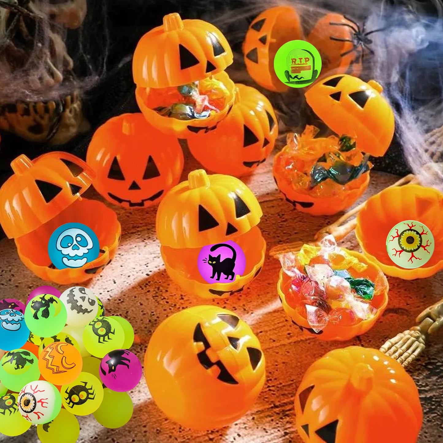 SUNPROUND 100Pcs Halloween Bouncy Balls, Glow in The Dark Bouncing Balls Eyeballs for Halloween Party Favors,Goodie Bag Fillers, Trick or Treating, Classroom Game Prizes