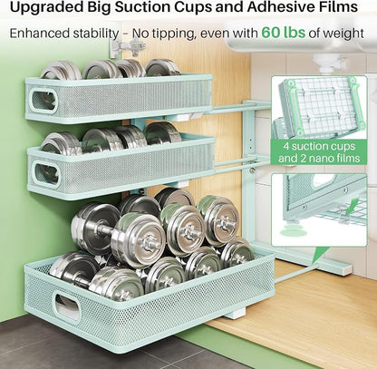 Under Sink Organizer, 2-Pack 3-Tier Height Adjustable Thickened Metal Pull out Cabinet Organizer Shelf, Slide out Storage Drawer Rack for Bathroom Kitchen Pantry Home Organization, LightBlue