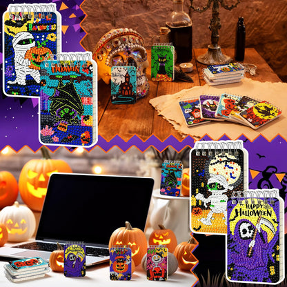 Frienda 12 Pcs Halloween Diamond Painting Notebook Kits for Adults DIY Halloween Diamond Art Journal Notebooks 5d Ghost Gem Dots Cover Notepad Gift Set Journal Art Crafts Accessories with Tools