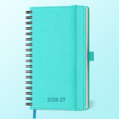 IN-LUXPRO Planner 2026-2027 Daily Weekly and Monthly,6.5"x3.75",18 Months Spiral Bound Calendar Agenda with Self-adhesive Pen Holder,2026 Academic Plan with Vegan Leather Soft Cover,Light Blue