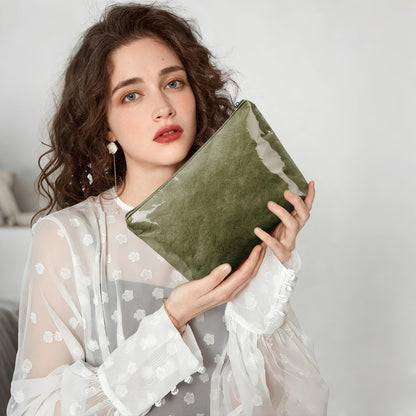 WLLWOO PVC Waterproof Makeup Bag Kraft Paper Cosmetic Bag Travel Toiletry Zipper Pouch Organizer for Women Purse