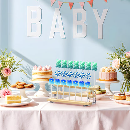 DEMEGA Cake Pop Stand Display Riser - 3 Tier Wood Lollipop Holder, 20 Holes Acrylic Pine Wood Candy Pop Holder Display for Dessert Table Weddings Birthday Parties Halloween Candy Decorative