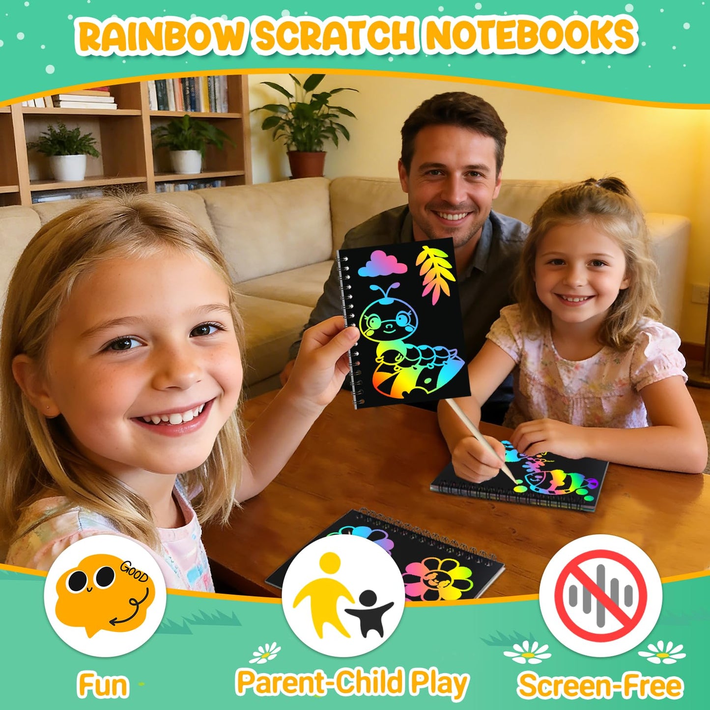 ZMLM 24 Pack Rainbow Scratch Art Party Favors for Kids 4-8 - Mess-Free Birthday Goodie Bags Stuffers, Classroom Prizes Grades 1–3 Creative Paper Notebooks for Pre-K Kindergarten Gifts