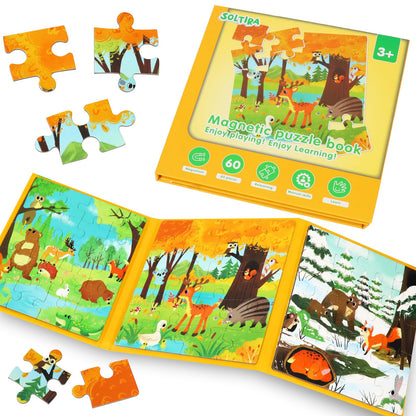 Magnetic Puzzles for Toddlers 3-5 3-5 60PCS-3 Season Themes Magnetic Puzzles for Kids 4-6 Travel Puzzle for Airplane/Car/Road Trip/Gift Toys for 3 4 5 6 7 8 Girls and Boys