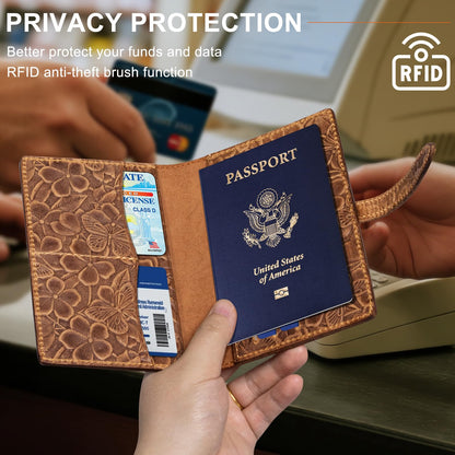 Thryxop Genuine Leather Passport Holder for Women Men - RFID Blocking Slim Travel Wallet，Brown