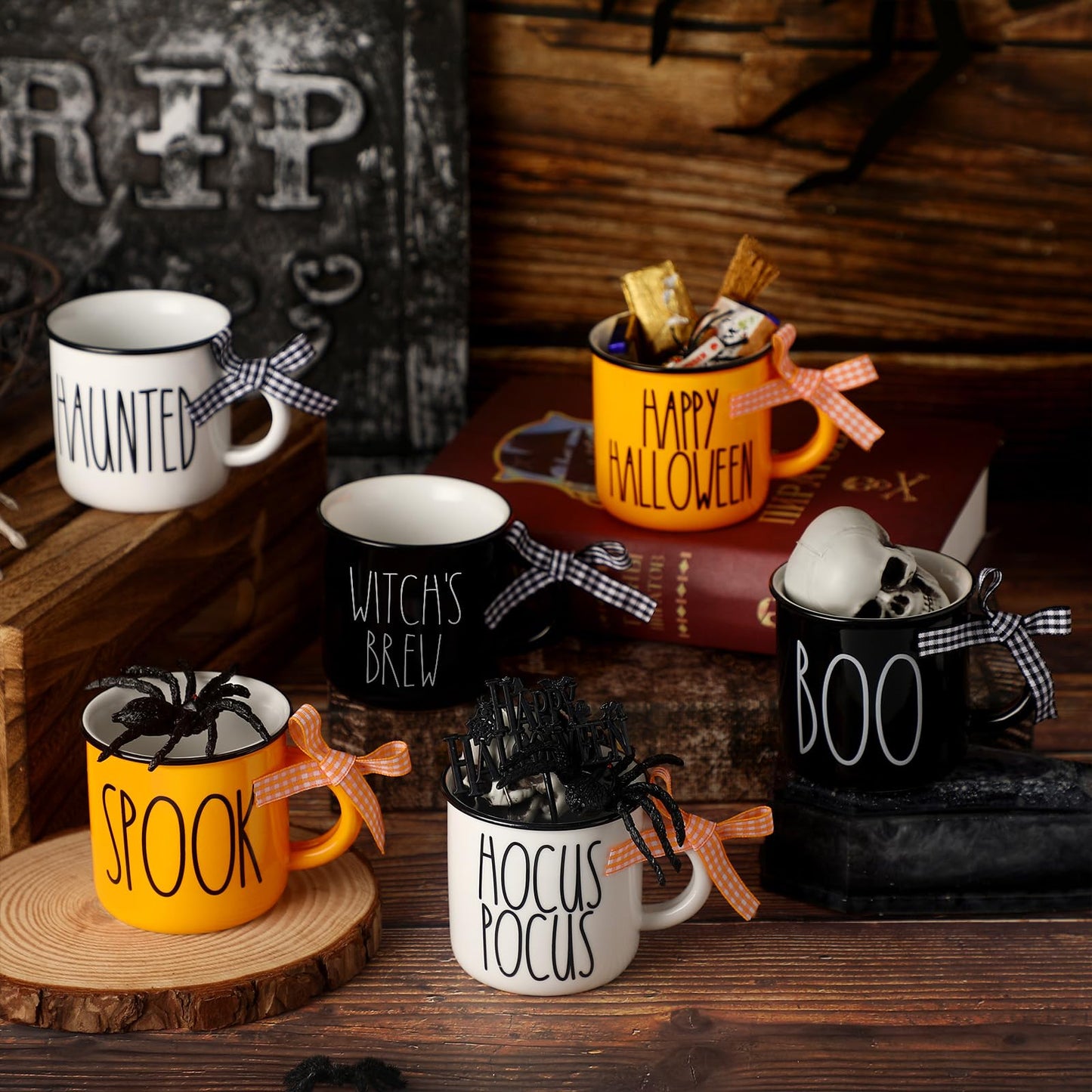 Suttmin Halloween Mini Coffee Mugs Set of 6 Pumpkin Ghost Witch Mini Coffee Cups Tiered Tray Decor for Halloween Kitchen Bar Coffee Decoration Centerpiece Housewarming Gift