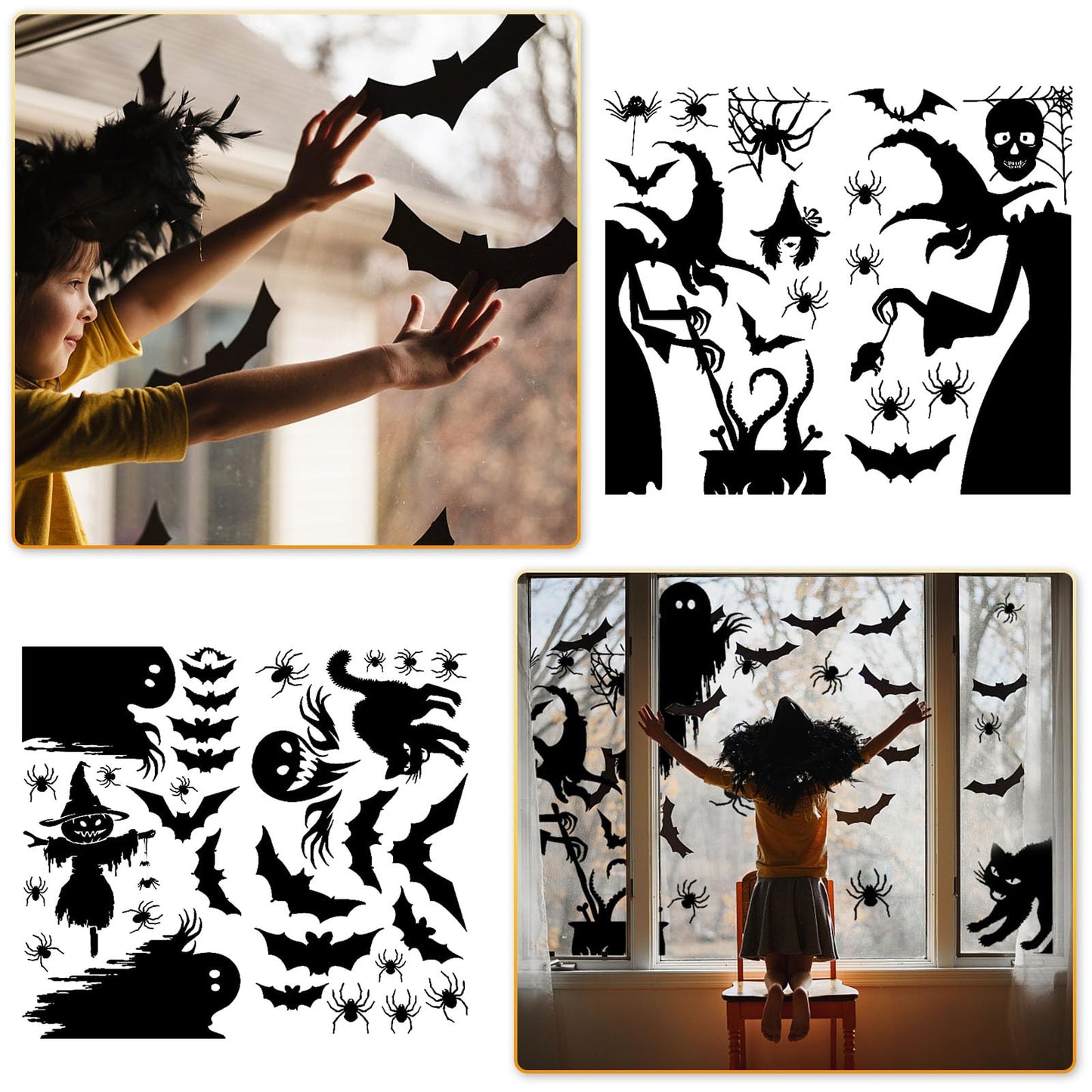 Vkinman Halloween Window Decor Large Halloween Window Silhouette Scary Witch Halloween Window Clings Halloween Stickers for Home Office School, 4 Pcs