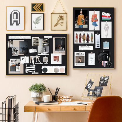 Lightomorrow Bulletin Board 30 x 20 inches, Black Pin Board, Golden Aluminum Framed Fabric Cork Board with 10 Push Pins