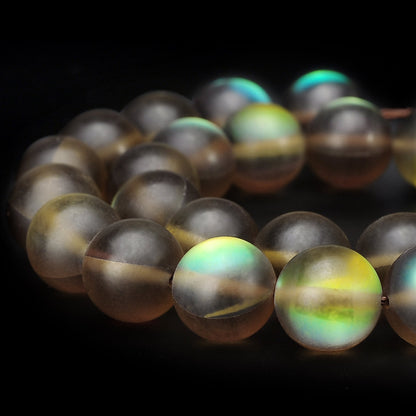 RUBYCA 6mm Round Moonstone Matte Crystal Glass Beads Aura for Jewelry Making Brown, 1 Strand