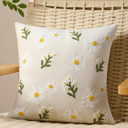Softalker Spring Summer Outdoor Floral Throw Pillow Covers 18 x 18 Inch Set of 1, Farmhouse Embroidered Decorative Flowers Cushion Covers, Soft Velvet Pillow Cases for Couch Sofa Home Decor, Beige