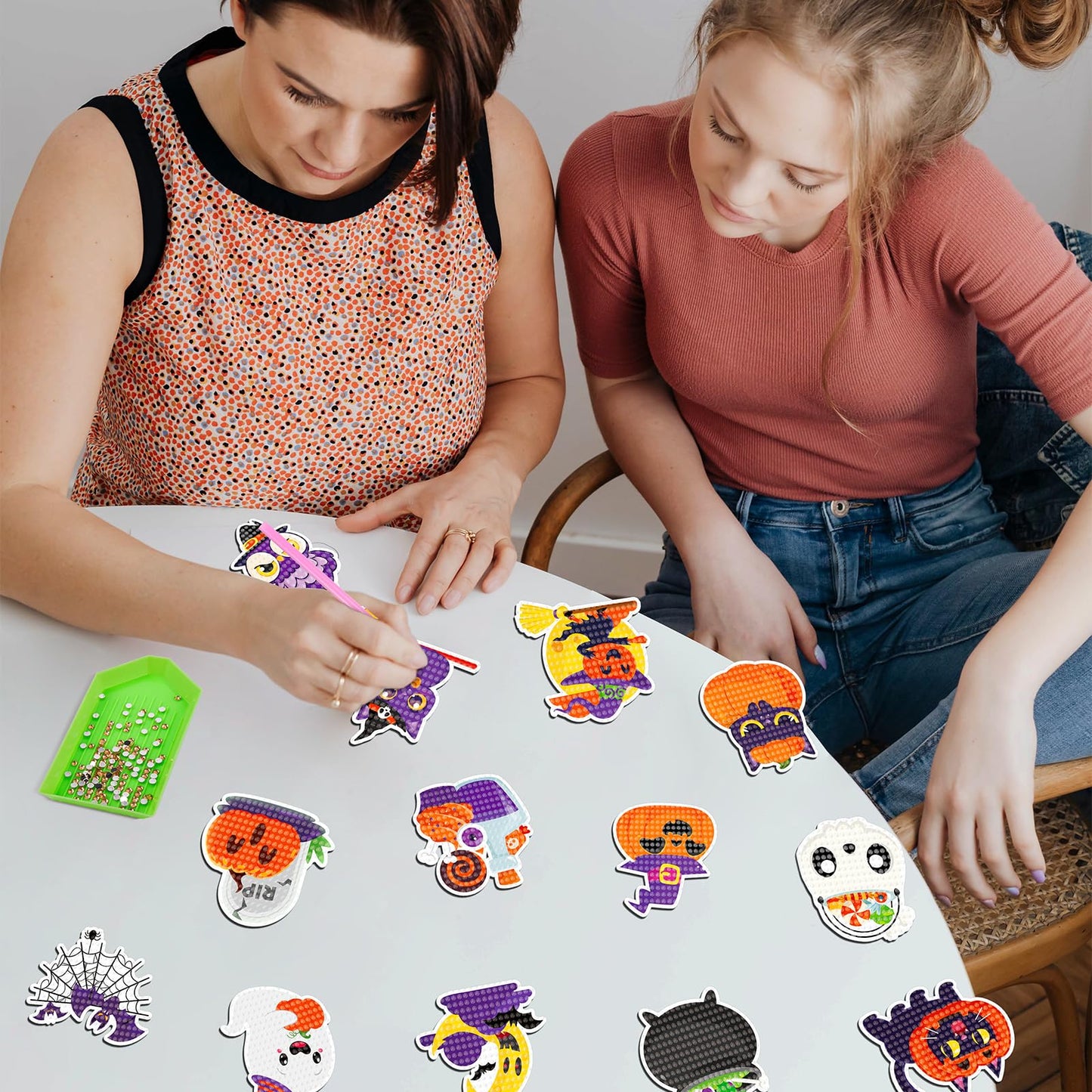 40PCS Halloween Crafts for Adults DIY Diamond Art: DIY Glow-in-The-Dark Refrigerator Magnets Stickers Kit, Magnetic Fridge Decor (Luminous)