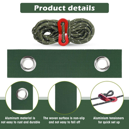 Sintuff 9 Set Heavy Duty Tree Stake Kit 5.91 Inches/ 15 cm Tree Straps for Staking and 13.12 ft/ 4 m Dock Lines Rope for Support Anchoring Home Leaning Plant Straightening Garden Tent (Green)