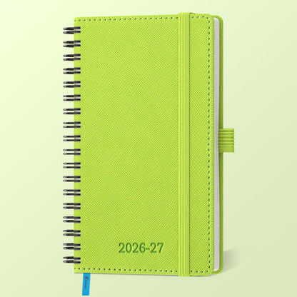 IN-LUXPRO Planner 2026-2027 Daily Weekly and Monthly,6.5"x3.75",18 Months Spiral Bound Calendar Agenda with Self-adhesive Pen Holder,2026 Academic Plan with Vegan Leather Soft Cover,Wasabi Green