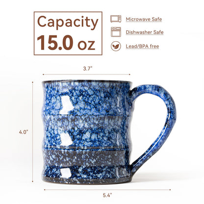 Unique Reactive Glaze Ceramic Coffee Mug - 15 oz Large Coffee Cup with Ergonomic Handle, Sakura Blue Ceramic Mug for Office & Home, Great Birthday Gift for Women, Men & Self-Care, Microwave Safe