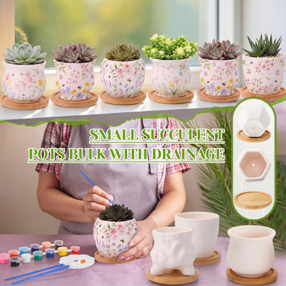 Leitee 22pcs Flower Pots 3 Inch Paint Your Own Ceramic Pot Craft Kit Ready-to-Paint Small Succulent Pots Bulk with Drainage Hole Paint Set Mini Paintable Plant Vase for Spring Birthday DIY Gift
