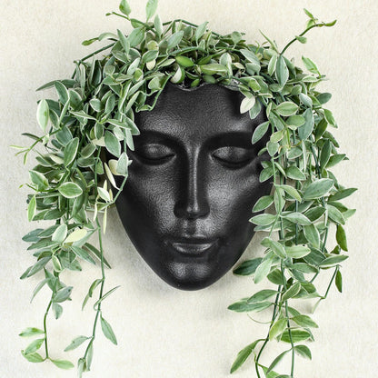 Ceramic Female Form Face Vase - Modern Sculpture Planter Pot, Human Face Shaped Vase, Wall Hanging Plant Pot with Drainage for Home Decor Centerpieces, Office or Outdoor Hanging Decor