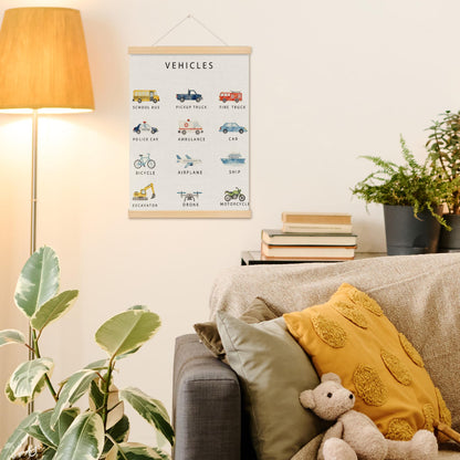 MOTERMATE Vehicle Classroom Poster Hanger Frame, Boy Nursery Wall Hanging Decor Art Framed for Toddler Kids Boys Room Bedroom Playroom Classroom, Transport Vehicle Wall Poster Prints, 12x16 Inch