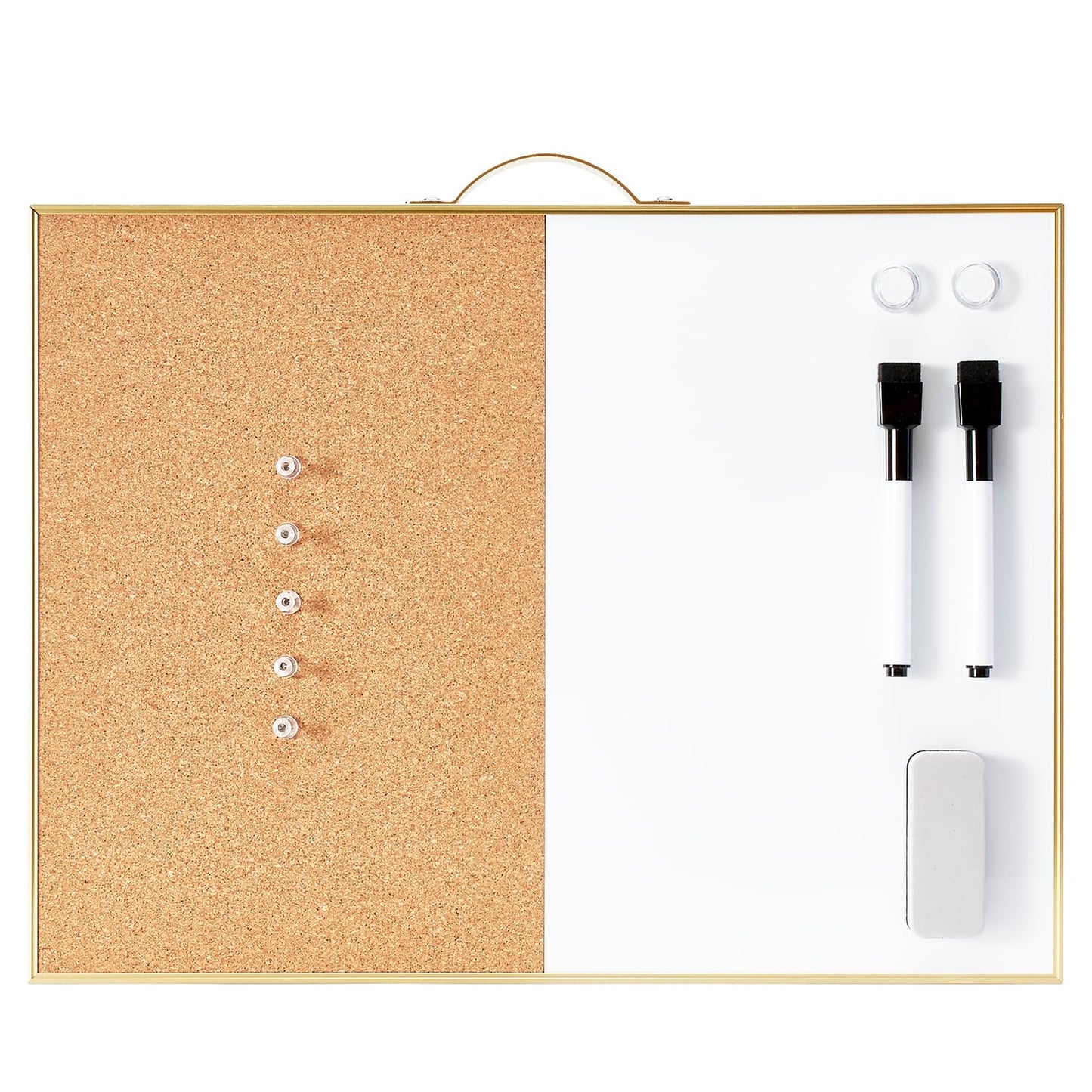 TSJ OFFICE Small Combination Board - 12" X 16" Portable Aluminum Gold Framed Magnetic Dry Erase Board for Wall, Small Bulletin Cork Board with Holder for Office, Home and School