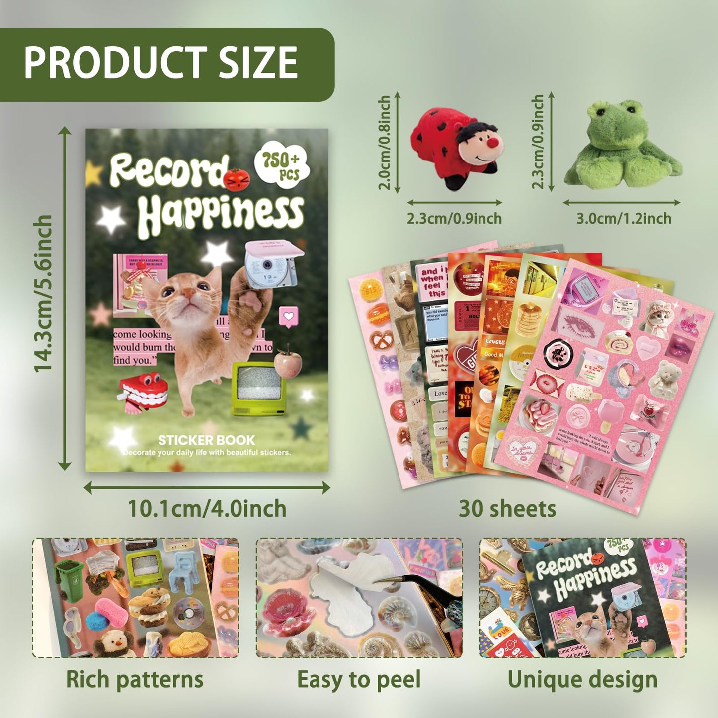 Bomichi Cute Sticker Book, Y2K Vintage Grunge Kawaii Retro Aesthetic Decals Matte Writable Paper, Stickers for Journaling Scrapbook Junk Journal Supplies,Bullet Planner DIY Card Making