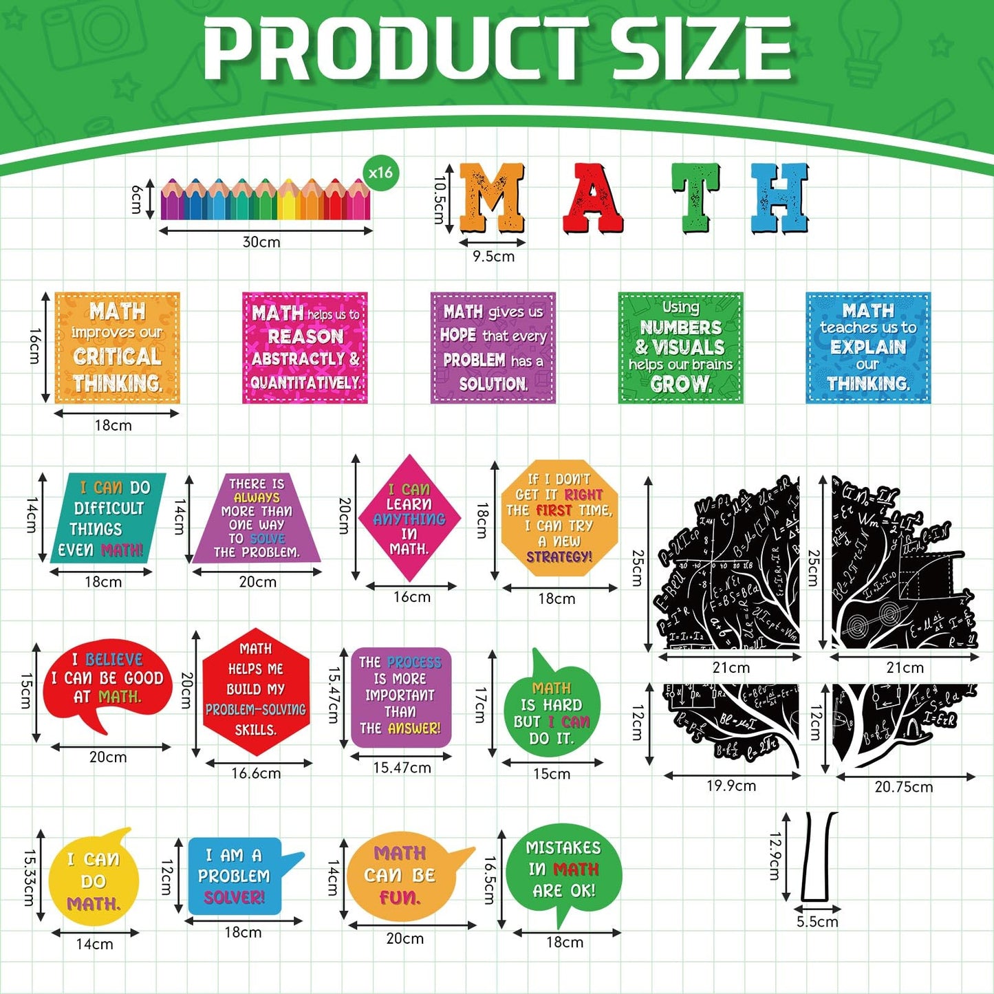 Pajean 68 Pcs Growth Mindset Math Bulletin Board Set Math Inspirational Posters Classroom Decorations for Elementary Middle High School Mathematics Education Posters Teacher Supplies