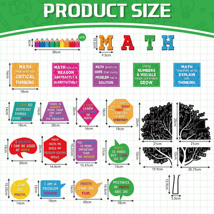 Pajean 68 Pcs Growth Mindset Math Bulletin Board Set Math Inspirational Posters Classroom Decorations for Elementary Middle High School Mathematics Education Posters Teacher Supplies
