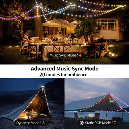 TOHETO Camping String Lights, 3 in 1 Upgraded Retractable RGB Outdoor String Lights with 19 Lighting Modes,Quick 30s Recovery, 32.8 FT Portable Tent Lights, Rechargeable Camping Lantern (Black&Orange)