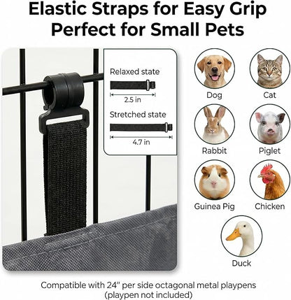 PJYuCien Octagonal Playpen Bottom Pad for 24" Side Metal Pet Pen, Waterproof 600D Oxford with Raised Edges & Snap Hooks, Washable for Puppy Small Animals, Grey