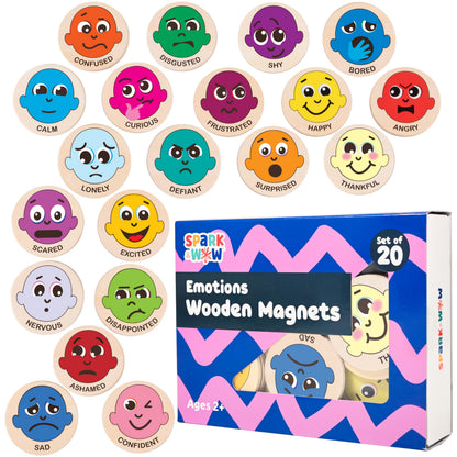 Spark & Wow Wooden Magnets | Emotions | Magnets for Kids Ages 2+ | Open-Ended Play | Social Emotional Learning Activity