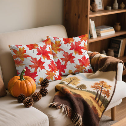 WitHero Fall Throw Pillow Covers 16x16 Inch Set of 2 – Double-Sided Maple Leaf Design on White Linen Pillowcases, Indoor Outdoor Autumn Decorative Cushion Covers for Sofa Couch Bed