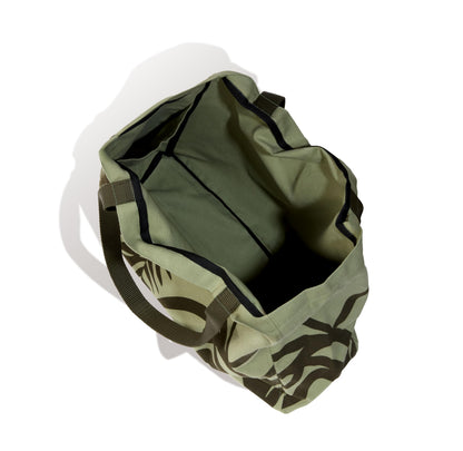 Wild Harmony Canvas Bag – Tiger Print Cotton Bag with Khaki Webbing Handles, Interior Pocket - 3 Color Options (khaki)