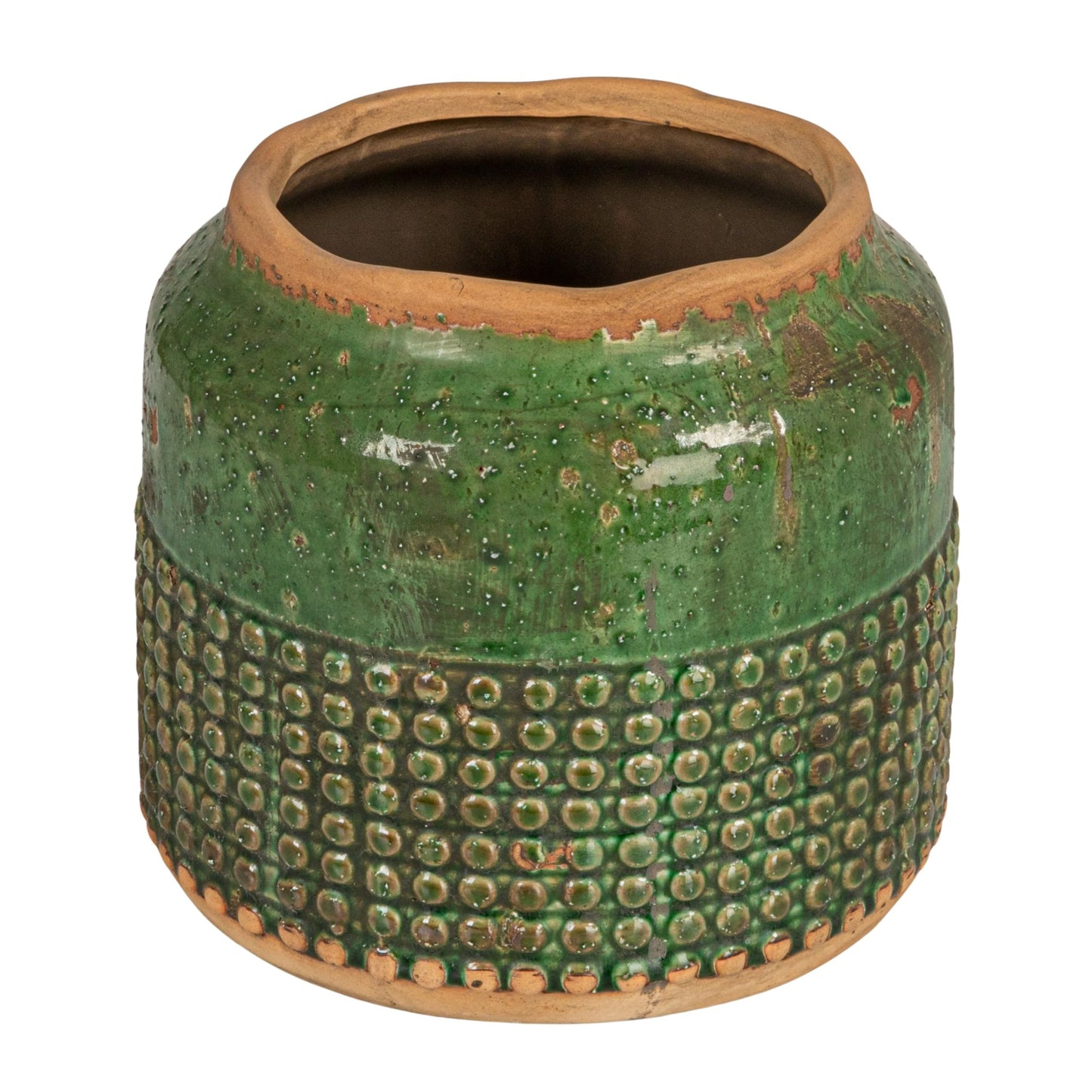 Creative Co-Op Round Terra-Cotta Hobnail Planter Vase with Heavily Distressed Finish, Green