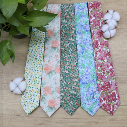 GHTIYLP Cotton Floral Ties for Men 2.56" Men's Skinny Tie Linen Flower Printed Neck Tie for Wedding Dating Party (Pink Peony)