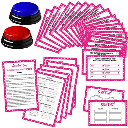 Humyoun Valentine's Day Friendly Feud Game with 2 Game Buzzers, Bible Feud Card Game for Family Game Night Fun Trivia Quiz Game for Party Office Class Groups Team