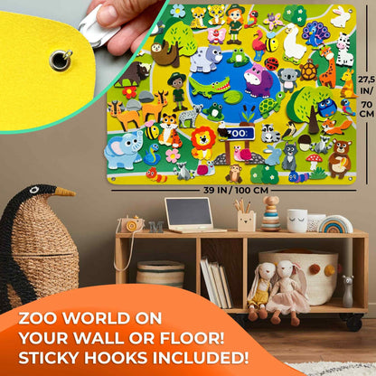 QUOKKA Zoo Felt Board for Toddlers 51 PCS - Double-Thick Felt Board Story Set - Durable Wall Activity Panel - Ideal for Storytelling Indoor Toddler Activities and Classroom