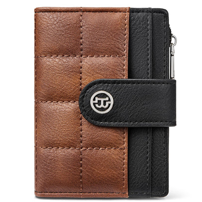 BOSTANTEN Small Wallet for Women Leather RFID Blocking Card Holder Bifold Compact Wallets With Zipper Coin Pocket Black＆Brown