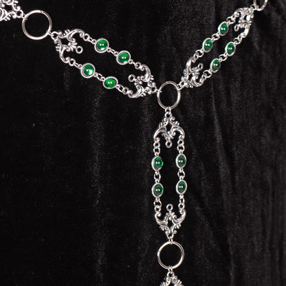 L'VOW Women Renaissance Belt Viking Witch Belt Green Waist Metal Chain Belt for Medieval Dresses