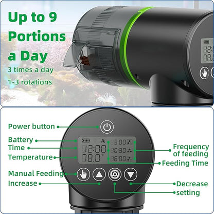 Aysoner Automatic Fish Feeder for Aquarium: Temperature Display Smart Fish Food Dispenser with Moisture-Proof for Betta Turtle Tank During Vacation