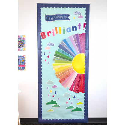 Carson Dellosa Crafty and Cool 69-Piece Motivational Bulletin Board Set, Banner with Inspirational Quote, Sun, Clouds, Grass, and Raindrops Classroom Decor