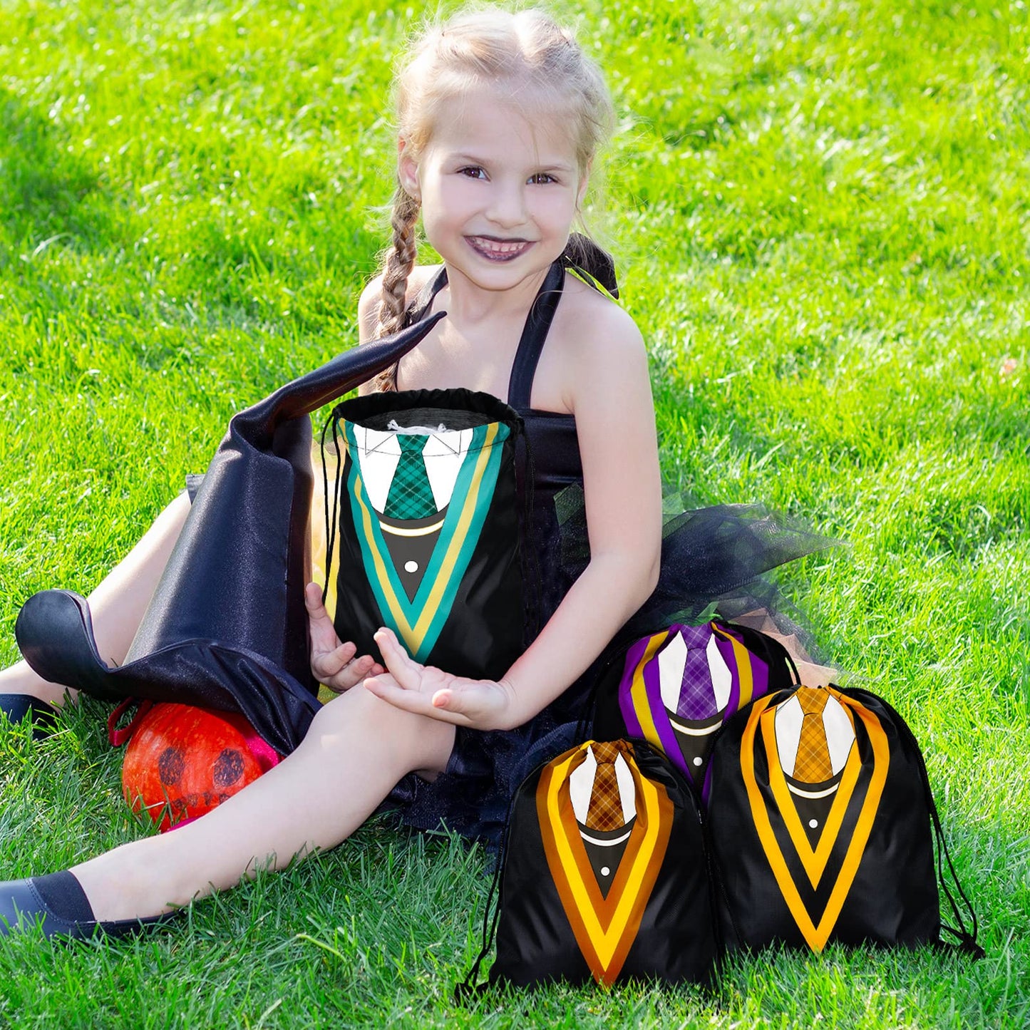 Saintrygo 24 Pieces Magical Wizard School Party Favor Bags Magical Themed Party Goodie Bags Drawstring Backpack Wizard Gift Backpack Dress up Novelty Decorations Supplies for Kids(Novel Style)