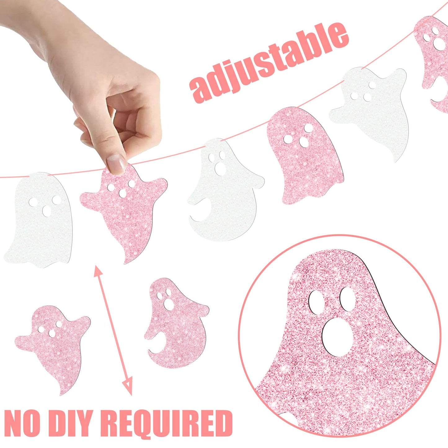 Halloween Party Supplies Halloween Hanging Ghost Banner 2PCS Glitter White Pink Ghost Birthday Party Cutout Banner for Home Haunted Houses Baby Shower Decor